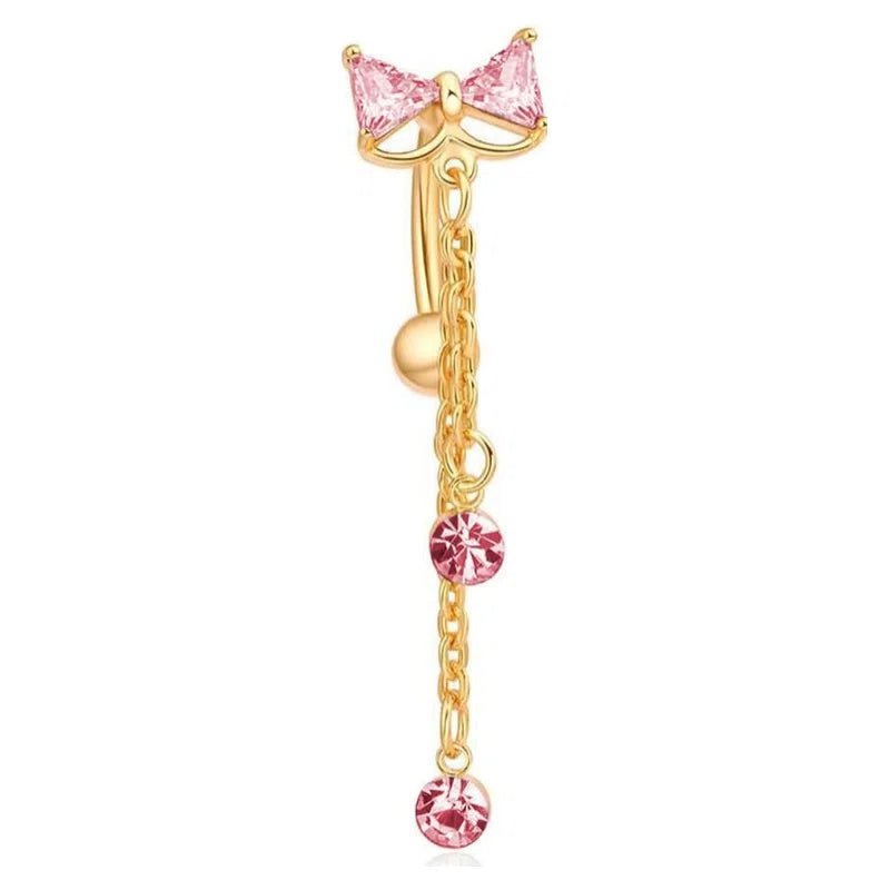 14G Surgical Stainless Steel Gold Reverse Dangle Navel Barbell Stud - QIAO CrystalQIAO CrystalQIAO Crystal