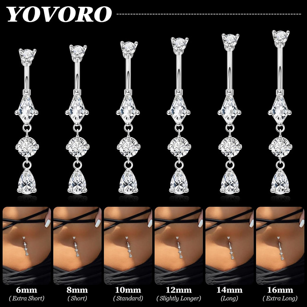 14G Surgical Steel Dangle Belly Button Ring for Women Teardrop Dangling Navel Ring Hypoallergenic Barbell CZ Belly Piercing Jewelry 6 - 16MM - 我的商店我的商店我的商店