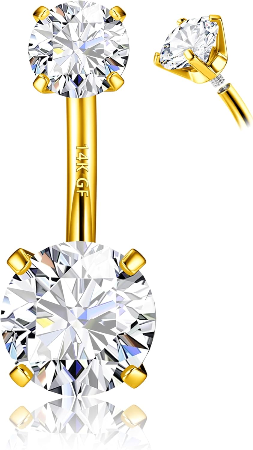 14G Surgical Steel G23 Titanium Sterling Silver 14K Gold Plated Belly Button Rings for Women Round Cubic Zirconia Navel Barbell Stud Hypoallergenic Body Piercing Jewelry - 我的商店我的商店我的商店