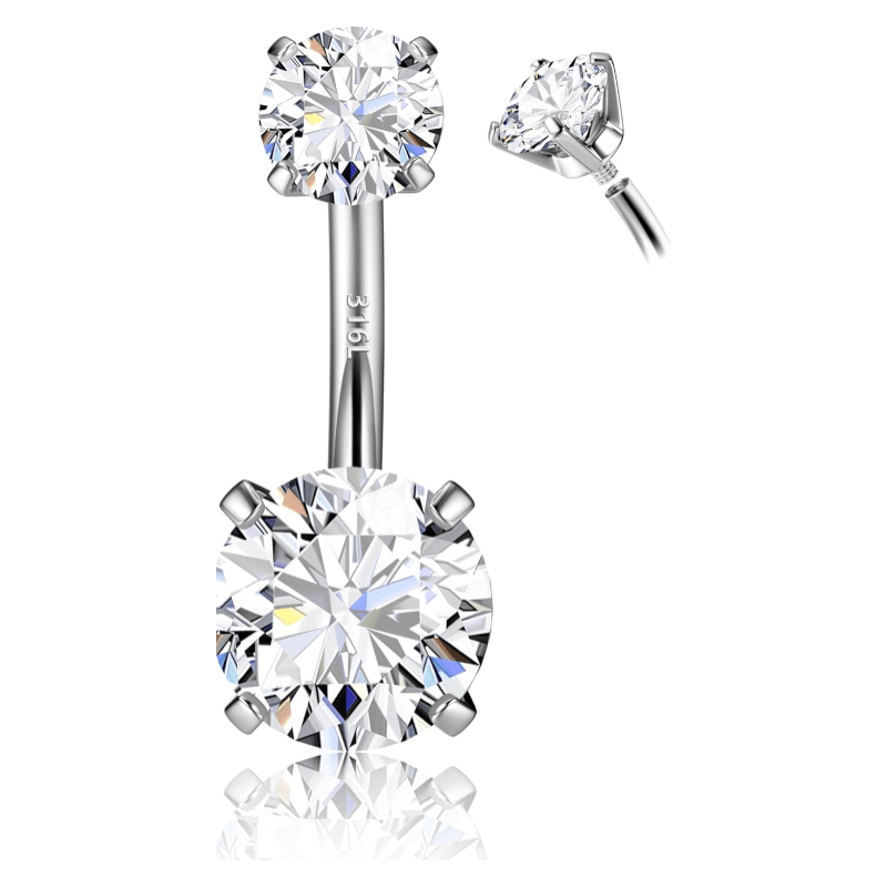 14G Surgical Steel G23 Titanium Sterling Silver 14K Gold Plated Belly Button Rings for Women Round Cubic Zirconia Navel Barbell Stud Hypoallergenic Body Piercing Jewelry - QIAO Crystal我的商店QIAO Crystal