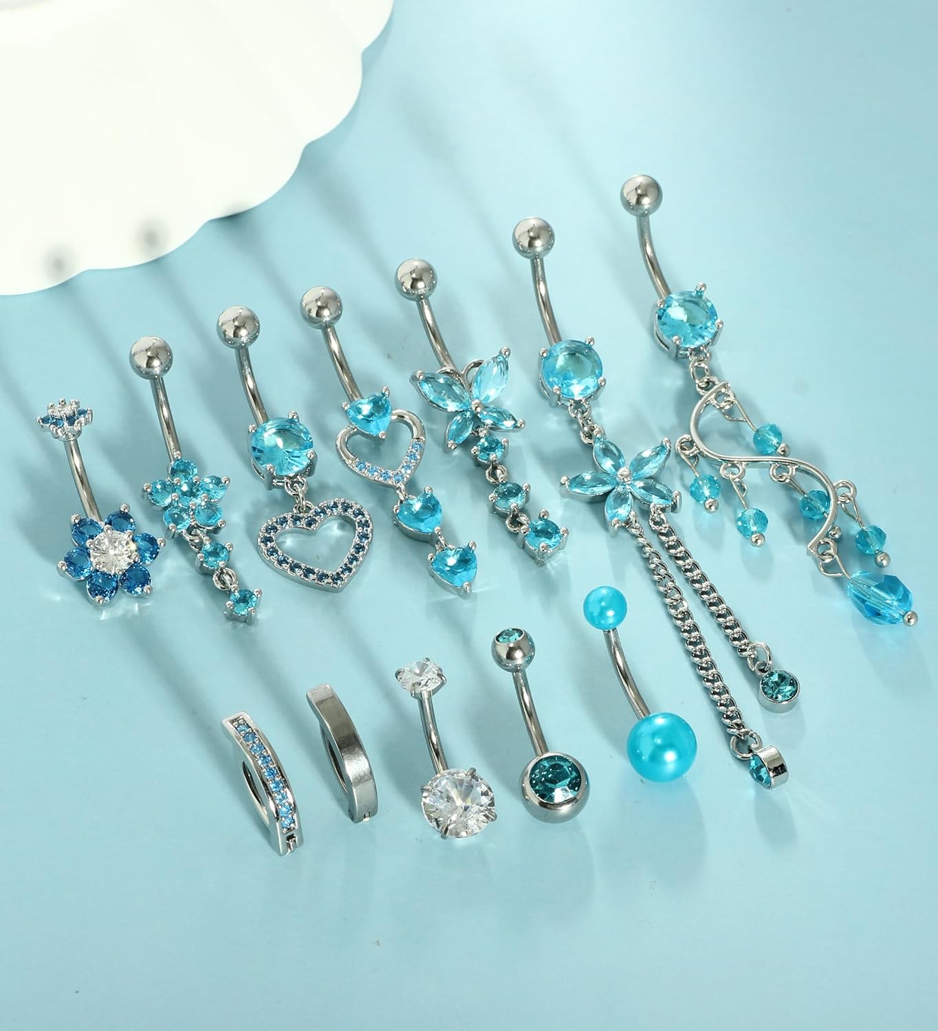 14G Women Belly Button Rings Surgical Stainless Steel Dangle Belly Rings 10mm Belly Bar Body Piercing Navel Jewelry Butterfly Heart Flower Dangling Silver Gold Belly Piercings 11pcs - 我的商店我的商店我的商店