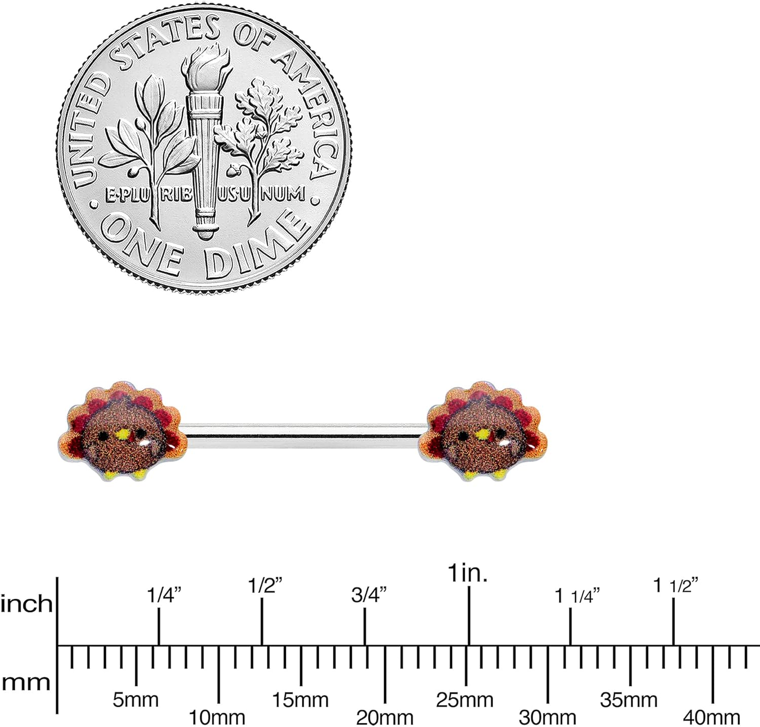 14G Womens Nipplerings Piercing Steel 2Pc Cute Colorful Turkeys Thanksgiving Nipple Ring Set 9/16" - QIAO CrystalQIAO CrystalQIAO Crystal