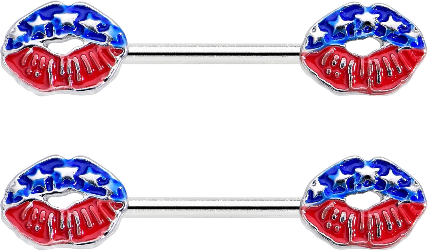 14G Womens Nipplerings Piercing Surgical Steel 2Pc USA Patriotic Kissy Lips Mens Nipple Ring Set 9/16" - QIAO CrystalQIAO CrystalQIAO Crystal