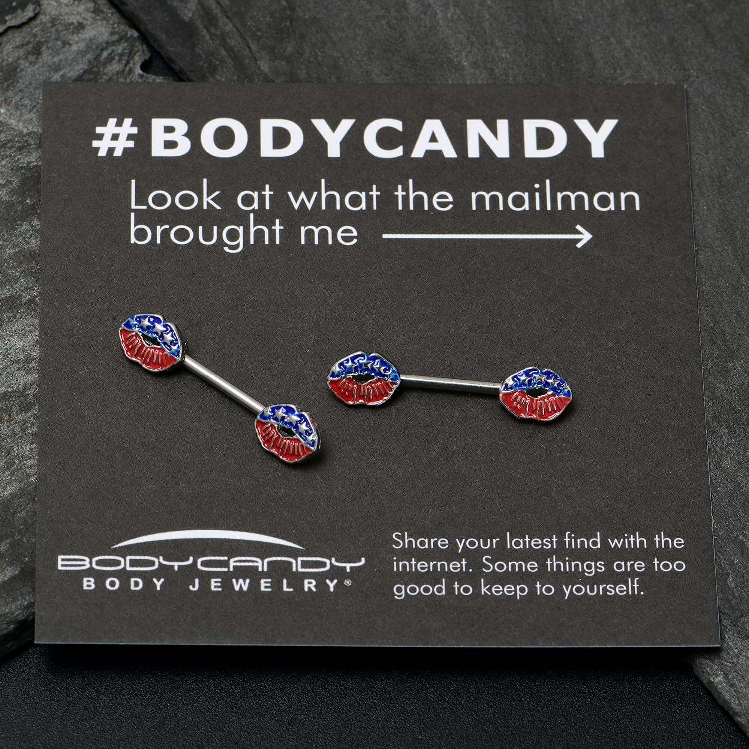 14G Womens Nipplerings Piercing Surgical Steel 2Pc USA Patriotic Kissy Lips Mens Nipple Ring Set 9/16" - QIAO CrystalQIAO CrystalQIAO Crystal