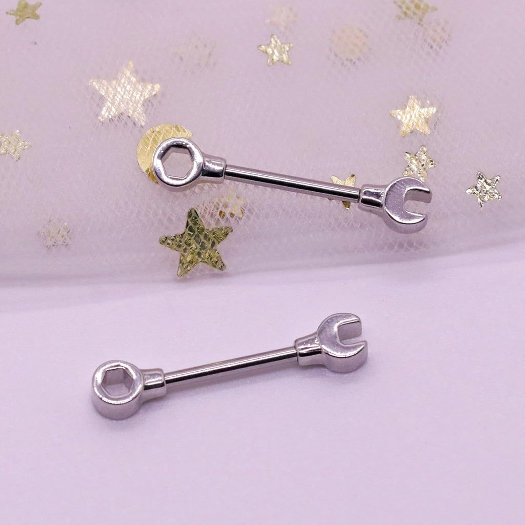 14G Wrench Barbell Nipple Ring 316L Anchor and Rudder Nipple Barbell Screw Nipple Rings Body Piercing Jewelry for Women Men - QIAO CrystalQIAO CrystalQIAO Crystal