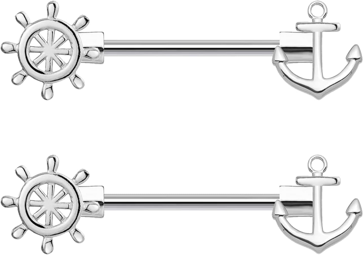 14G Wrench Barbell Nipple Ring 316L Anchor and Rudder Nipple Barbell Screw Nipple Rings Body Piercing Jewelry for Women Men - QIAO CrystalQIAO CrystalQIAO Crystal