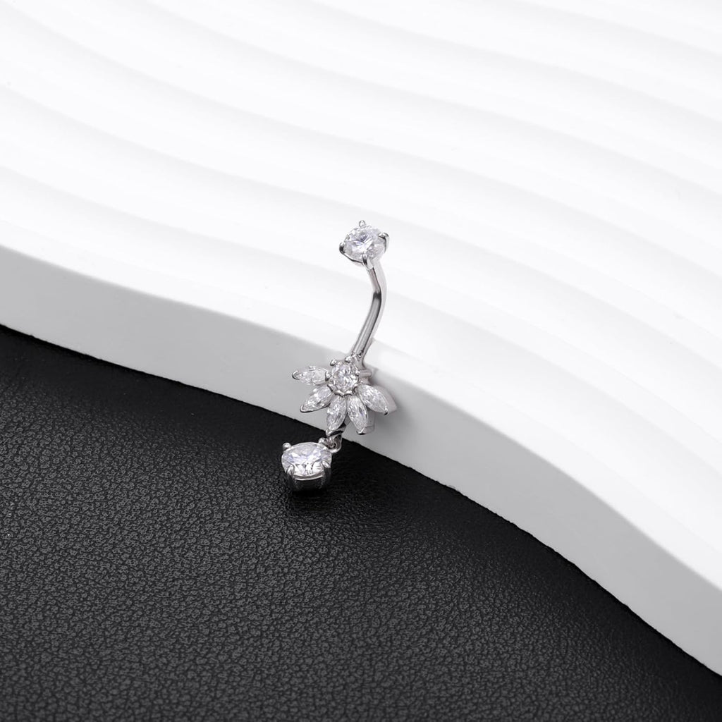 14G/1.6MM Belly Button Rings - 925 Sterling Silver 14G/1.6MM Moissanite Dangle Belly Navel Piercing Rings for Women Beach Festival Christmas Body Jewelry Gifts (1.5ct) - 我的商店我的商店我的商店