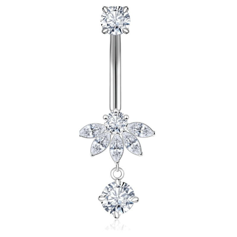 14G/1.6MM Belly Button Rings - 925 Sterling Silver 14G/1.6MM Moissanite Dangle Belly Navel Piercing Rings for Women Beach Festival Christmas Body Jewelry Gifts (1.5ct) - QIAO Crystal我的商店QIAO Crystal
