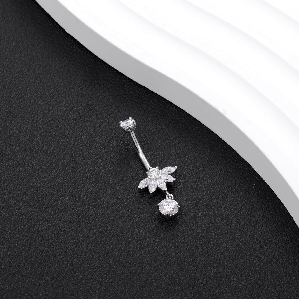 14G/1.6MM Belly Button Rings - 925 Sterling Silver 14G/1.6MM Moissanite Dangle Belly Navel Piercing Rings for Women Beach Festival Christmas Body Jewelry Gifts (1.5ct) - 我的商店我的商店我的商店