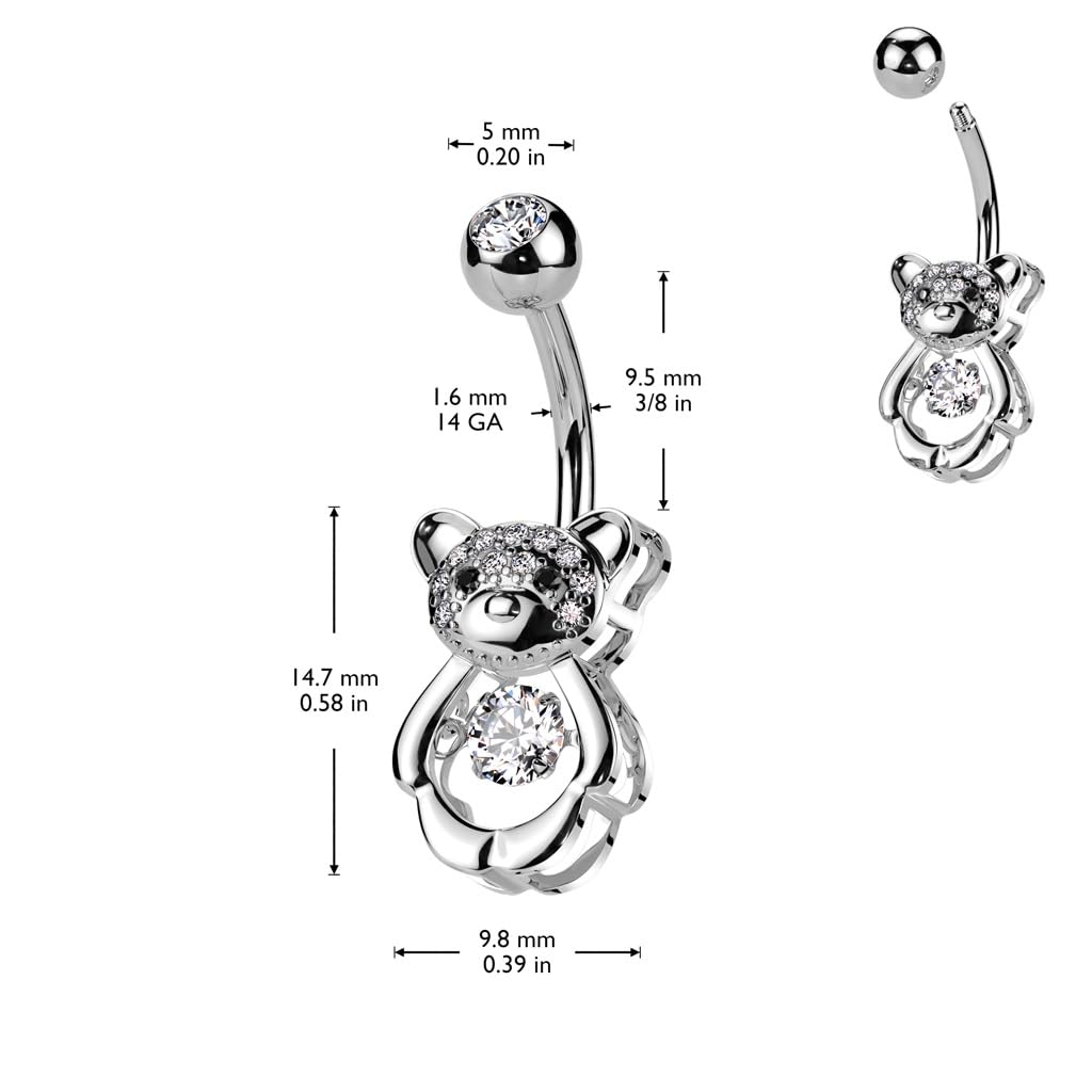 14GA 316L Stainless Steel CZ Crystal Hollow Bear Belly Button Ring - QIAO Crystal我的商店QIAO Crystal