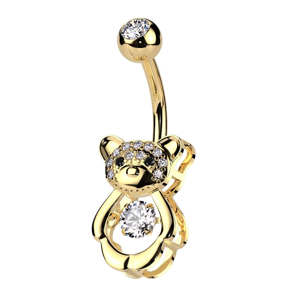 14GA 316L Stainless Steel CZ Crystal Hollow Bear Belly Button Ring - QIAO Crystal我的商店QIAO Crystal