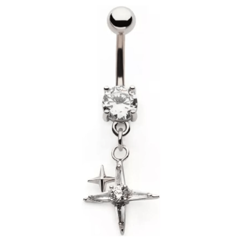 14GA 316L Stainless Steel CZ Crystal Pointed Cross Dangling Belly Button Ring - 我的商店我的商店我的商店
