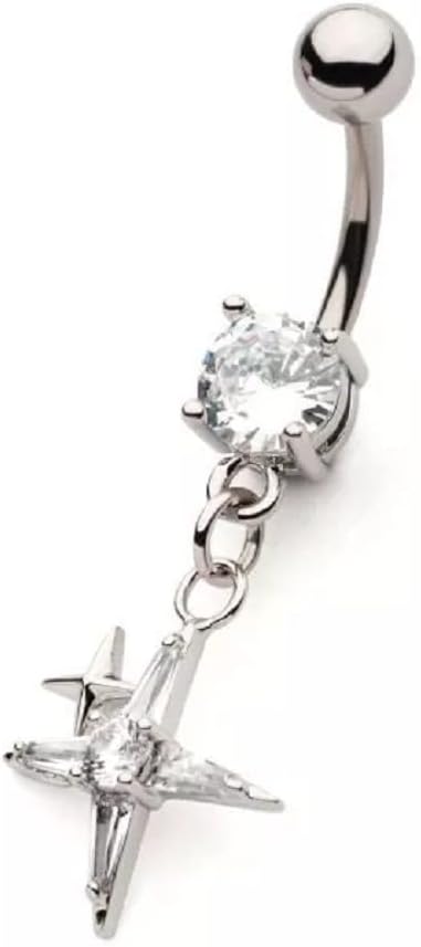 14GA 316L Stainless Steel CZ Crystal Pointed Cross Dangling Belly Button Ring - 我的商店我的商店我的商店