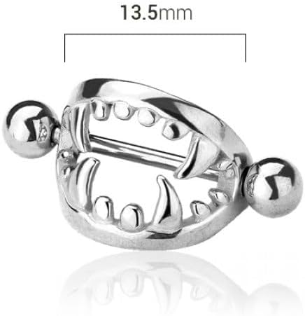 14GA 316L Stainless Steel Fang Nipple Shields, Sold as a Pair - QIAO CrystalQIAO CrystalQIAO Crystal