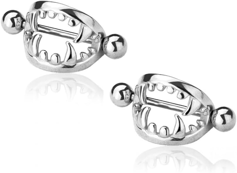 14GA 316L Stainless Steel Fang Nipple Shields, Sold as a Pair - QIAO CrystalQIAO CrystalQIAO Crystal