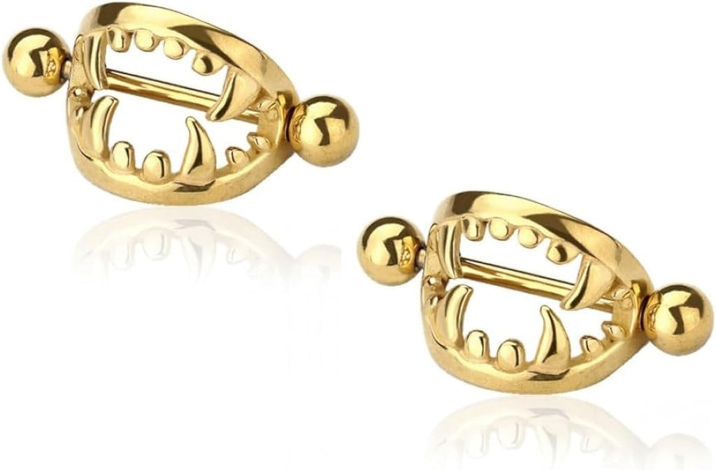 14GA 316L Stainless Steel Fang Nipple Shields, Sold as a Pair - QIAO CrystalQIAO CrystalQIAO Crystal