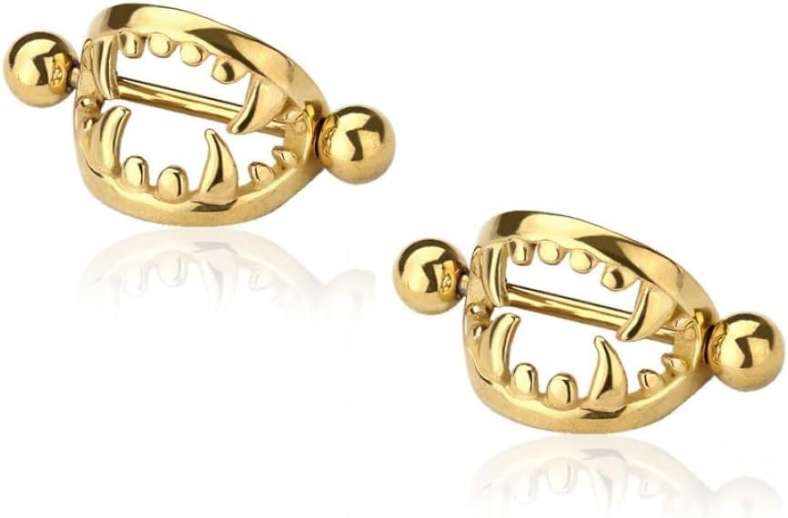 14GA 316L Stainless Steel Fang Nipple Shields, Sold as a Pair - QIAO CrystalQIAO CrystalQIAO Crystal