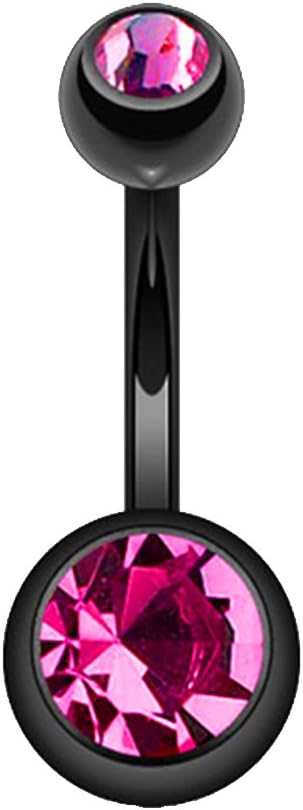 14GA Black Titanium IP 316L Double CZ Barbell Belly Ring - 我的商店我的商店我的商店