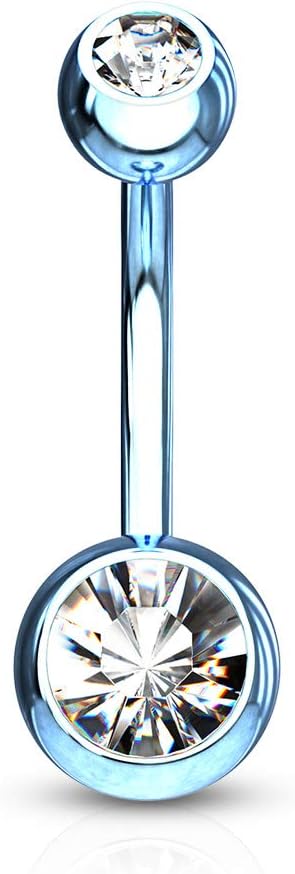 14GA Black Titanium IP 316L Double CZ Barbell Belly Ring - 我的商店我的商店我的商店