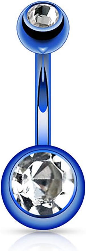 14GA Black Titanium IP 316L Double CZ Barbell Belly Ring - 我的商店我的商店我的商店