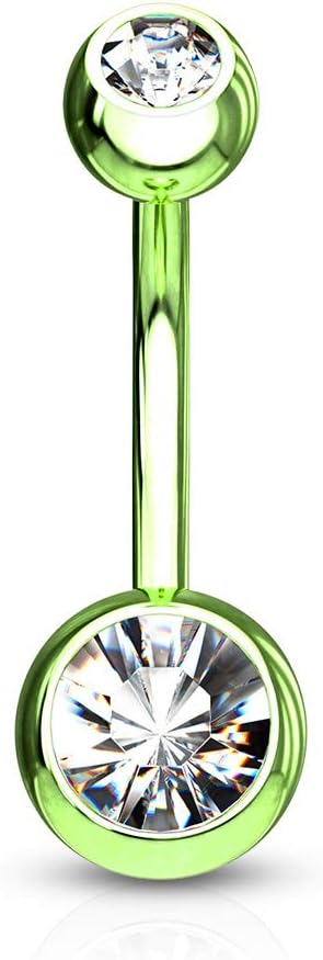 14GA Black Titanium IP 316L Double CZ Barbell Belly Ring - 我的商店我的商店我的商店