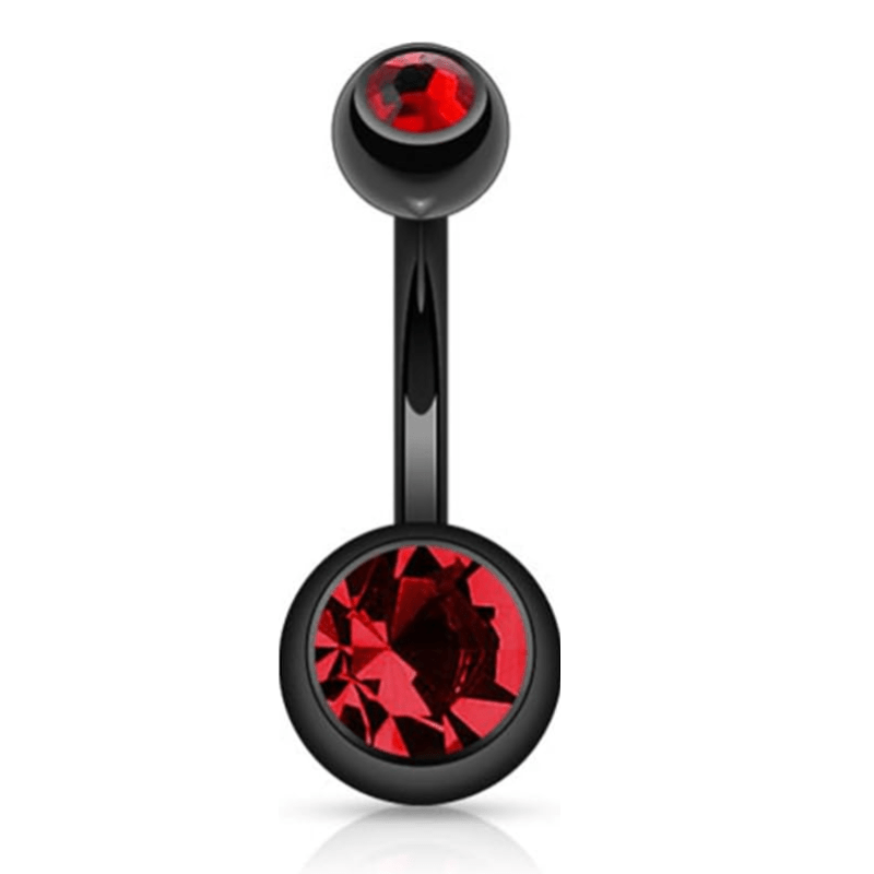 14GA Black Titanium IP 316L Double CZ Barbell Belly Ring - QIAO Crystal我的商店QIAO Crystal