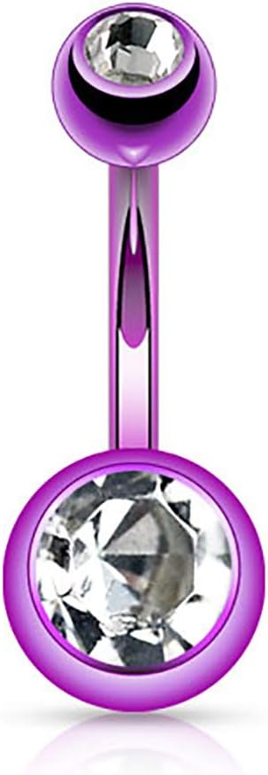 14GA Black Titanium IP 316L Double CZ Barbell Belly Ring - 我的商店我的商店我的商店