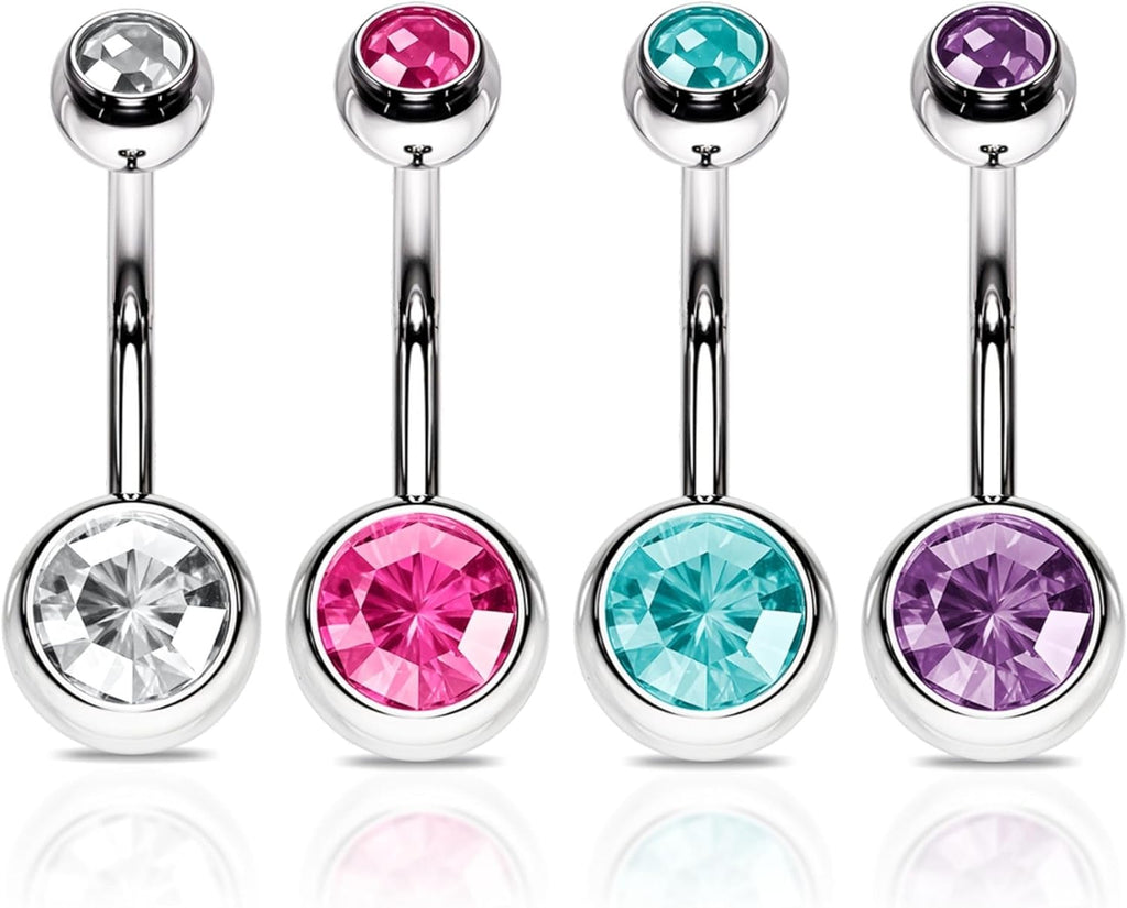 14GA Black Titanium IP 316L Double CZ Barbell Belly Ring - 我的商店我的商店我的商店