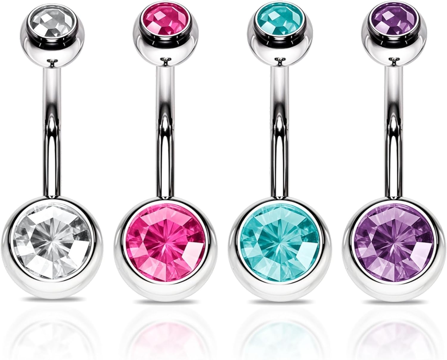 14GA Black Titanium IP 316L Double CZ Barbell Belly Ring - 我的商店我的商店我的商店