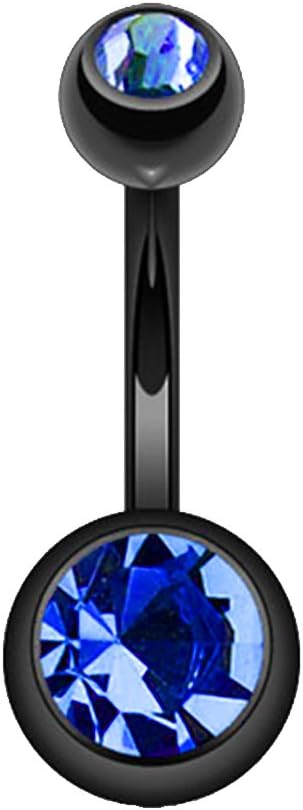 14GA Black Titanium IP 316L Double CZ Barbell Belly Ring - 我的商店我的商店我的商店