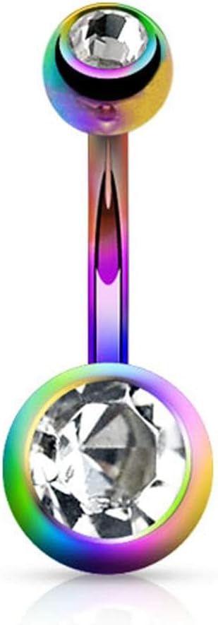 14GA Black Titanium IP 316L Double CZ Barbell Belly Ring - 我的商店我的商店我的商店