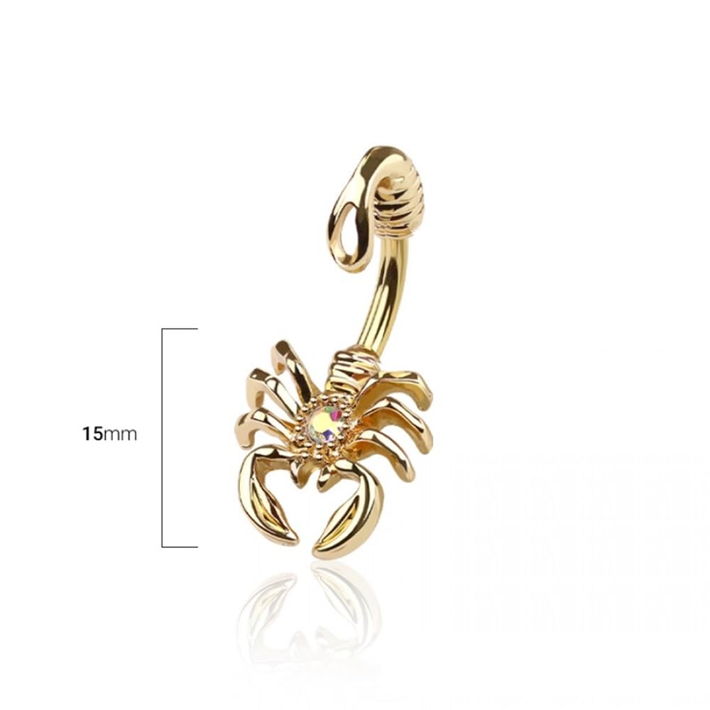 14GA Gold Plated 316L Stainless Steel Scorpion with CZ Crystal Center Belly Button Ring - QIAO Crystal我的商店QIAO Crystal