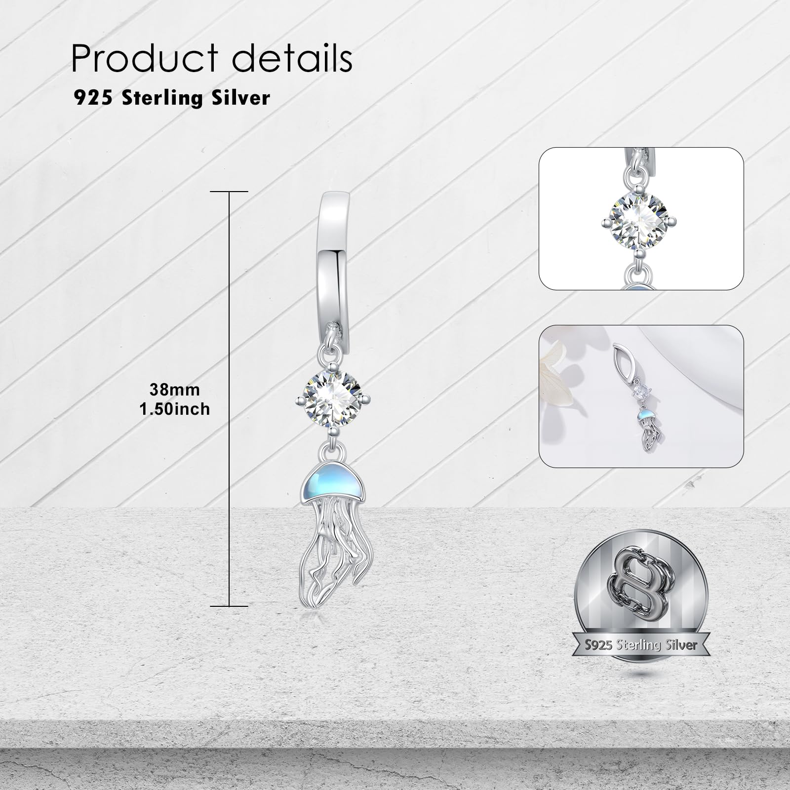 14GA Shimmery Jellyfish 316L Surgical Stainless Steel Navel Belly Button Ring - QIAO Crystal我的商店QIAO Crystal