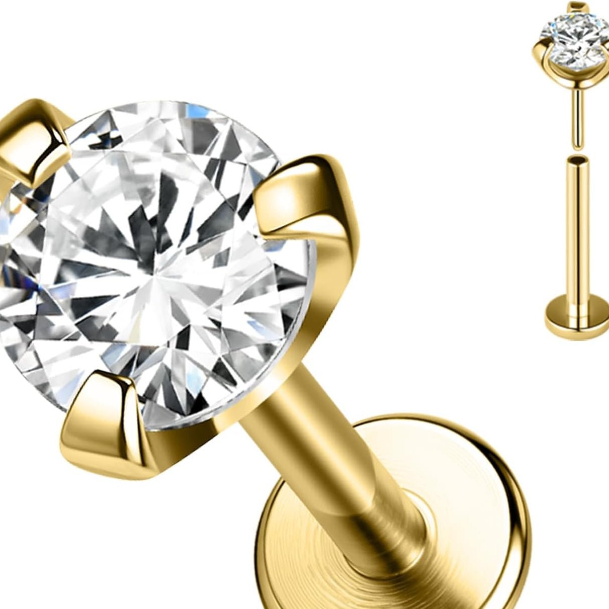14K 16g Threadless Push in Ashley Piercing Lip Jewelry Diamond CZ - QIAO CrystalQIAO CrystalQIAO Crystal