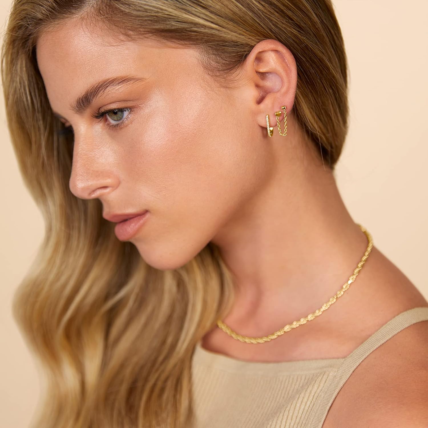 14K Earrings Chain Connectors Nose Rings Chain Studs Piercings Jewelry - QIAO CrystalQIAO CrystalQIAO Crystal