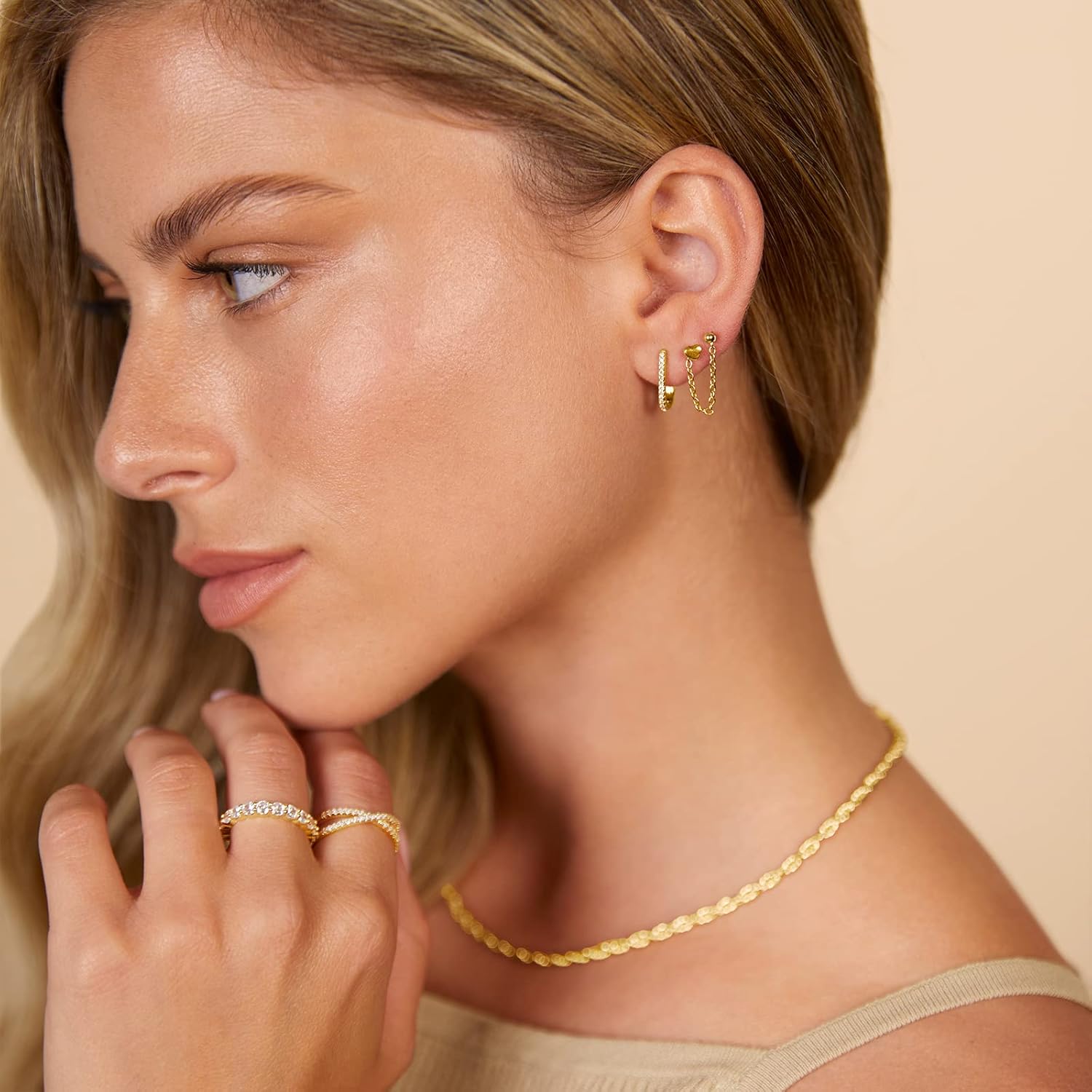 14K Earrings Chain Connectors Nose Rings Chain Studs Piercings Jewelry - QIAO CrystalQIAO CrystalQIAO Crystal