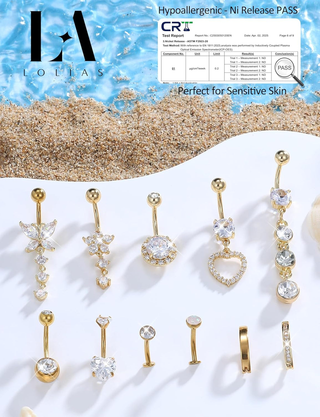 14K Gold Plated Belly Button Ring - Hypoallergenic Surgical Stainless Steel Belly Rings for Women 14G CZ Heart Clicker Floating Belly Button Piercing Pack Dangle Navel Rings Piercing Jewelry - 我的商店我的商店我的商店