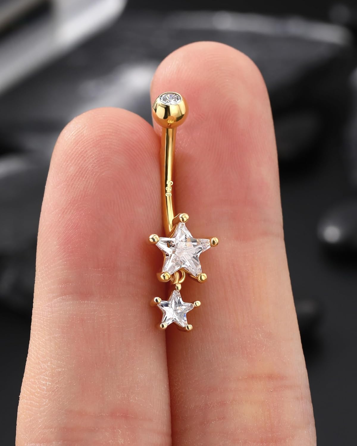 14K Gold Plated Belly Button Rings - Dangle Star 925 Sterling Silver Navel Rings for Women - 14G Belly Piercing Jewelry - 我的商店我的商店我的商店