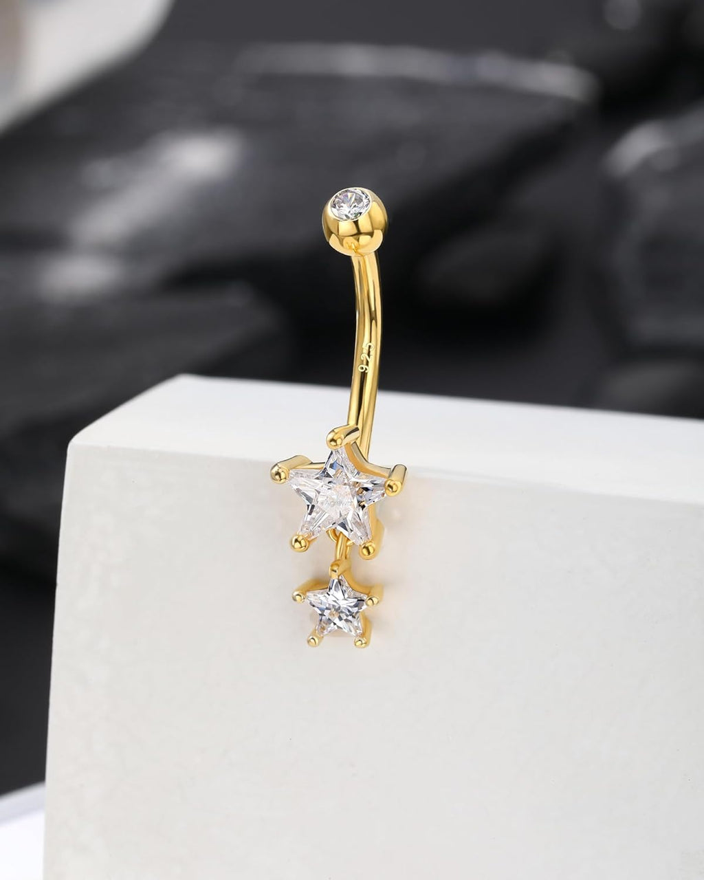 14K Gold Plated Belly Button Rings - Dangle Star 925 Sterling Silver Navel Rings for Women - 14G Belly Piercing Jewelry - 我的商店我的商店我的商店