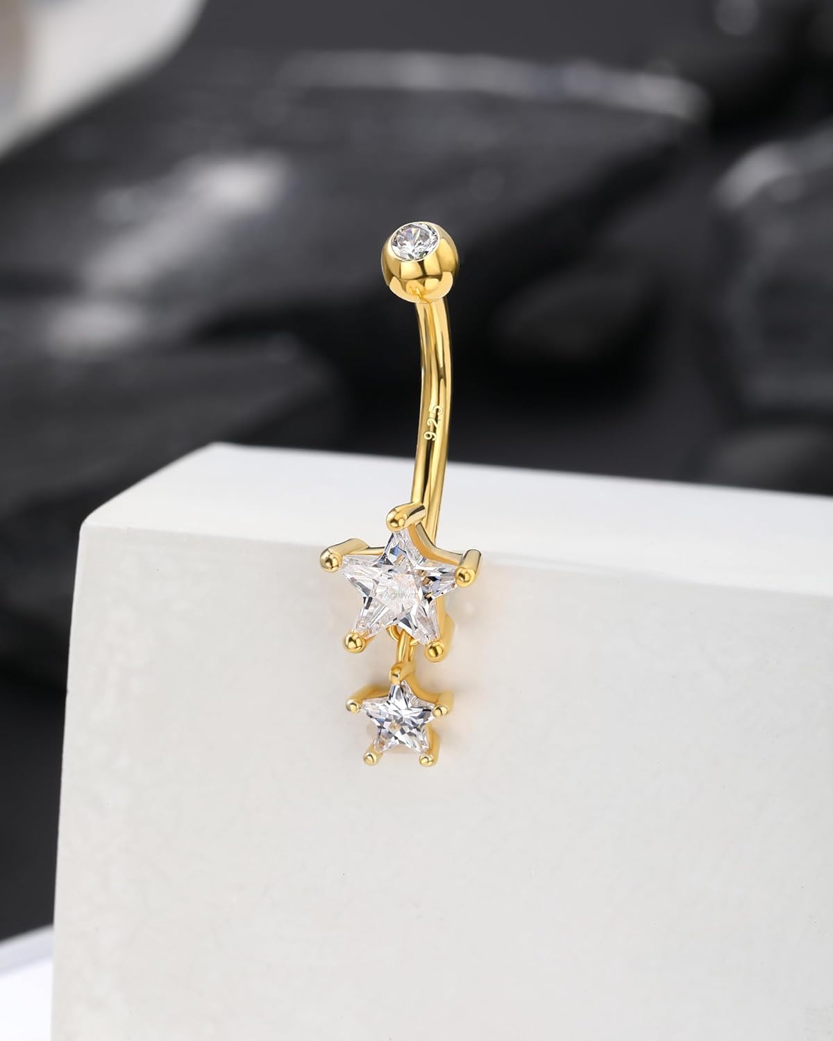 14K Gold Plated Belly Button Rings - Dangle Star 925 Sterling Silver Navel Rings for Women - 14G Belly Piercing Jewelry - 我的商店我的商店我的商店