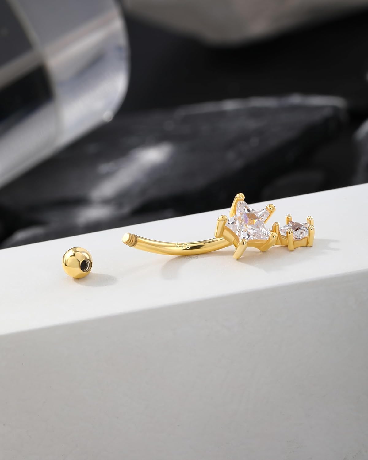 14K Gold Plated Belly Button Rings - Dangle Star 925 Sterling Silver Navel Rings for Women - 14G Belly Piercing Jewelry - 我的商店我的商店我的商店