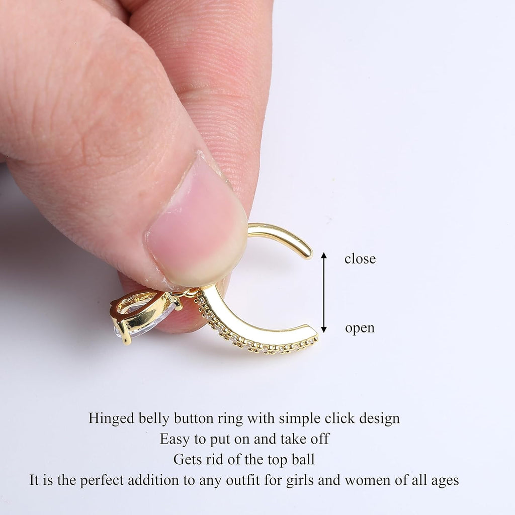 14K Gold Plated Belly Button Rings for Women 316L Surgical Steel Clicker Belly Rings CZ Snake Flower Curved Reverse Navel Rings Belly Piercing Jewelry Barbell 14G - 我的商店我的商店我的商店