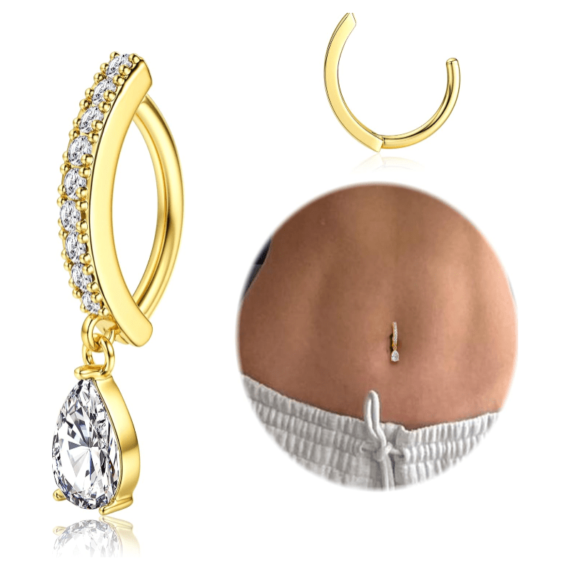 14K Gold Plated Belly Button Rings for Women 316L Surgical Steel Clicker Belly Rings CZ Snake Flower Curved Reverse Navel Rings Belly Piercing Jewelry Barbell 14G - QIAO Crystal我的商店QIAO Crystal