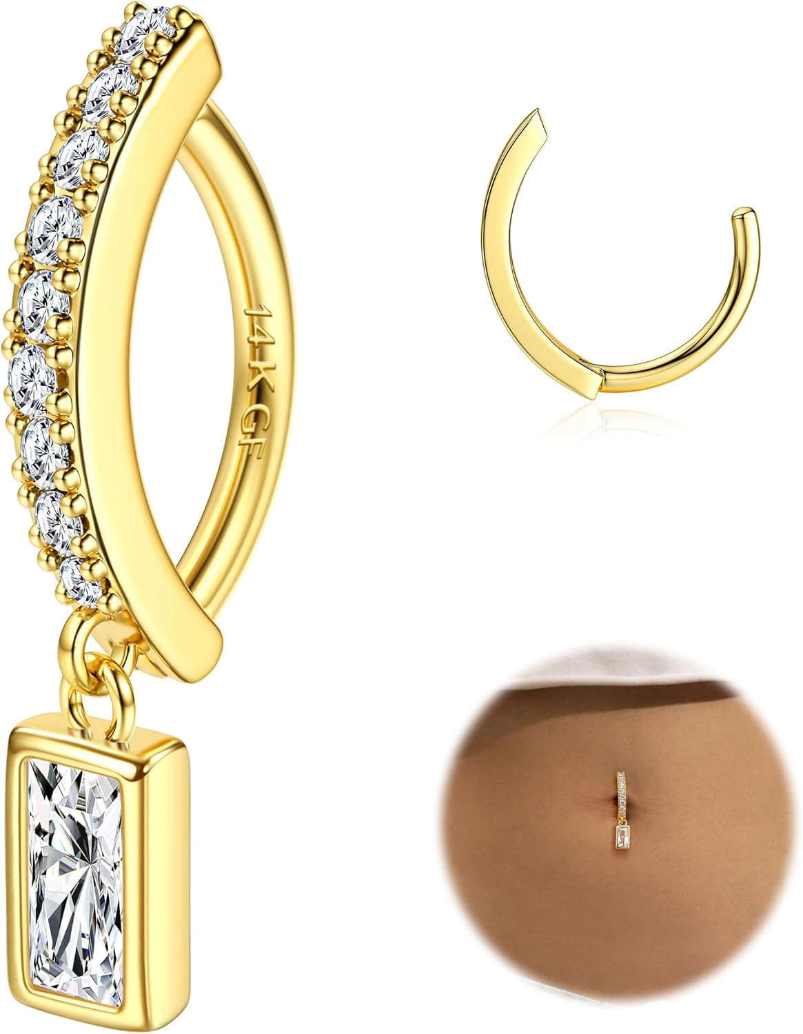 14K Gold Plated Belly Button Rings for Women Clicker Dangle Belly Rings CZ Pearl Star Shells Barbell Navel Rings 316L Surgical Steel Belly Piercing Jewelry 14G - 我的商店我的商店我的商店