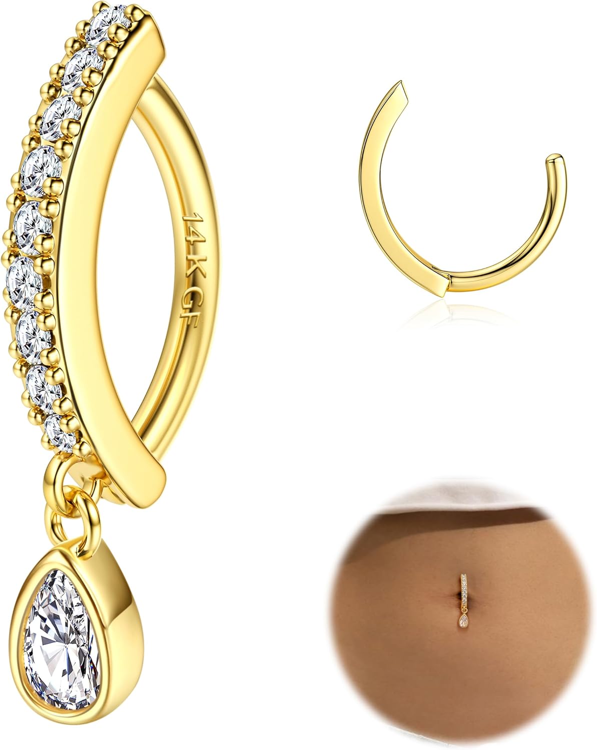 14K Gold Plated Belly Button Rings for Women Clicker Dangle Belly Rings CZ Pearl Star Shells Barbell Navel Rings 316L Surgical Steel Belly Piercing Jewelry 14G - 我的商店我的商店我的商店