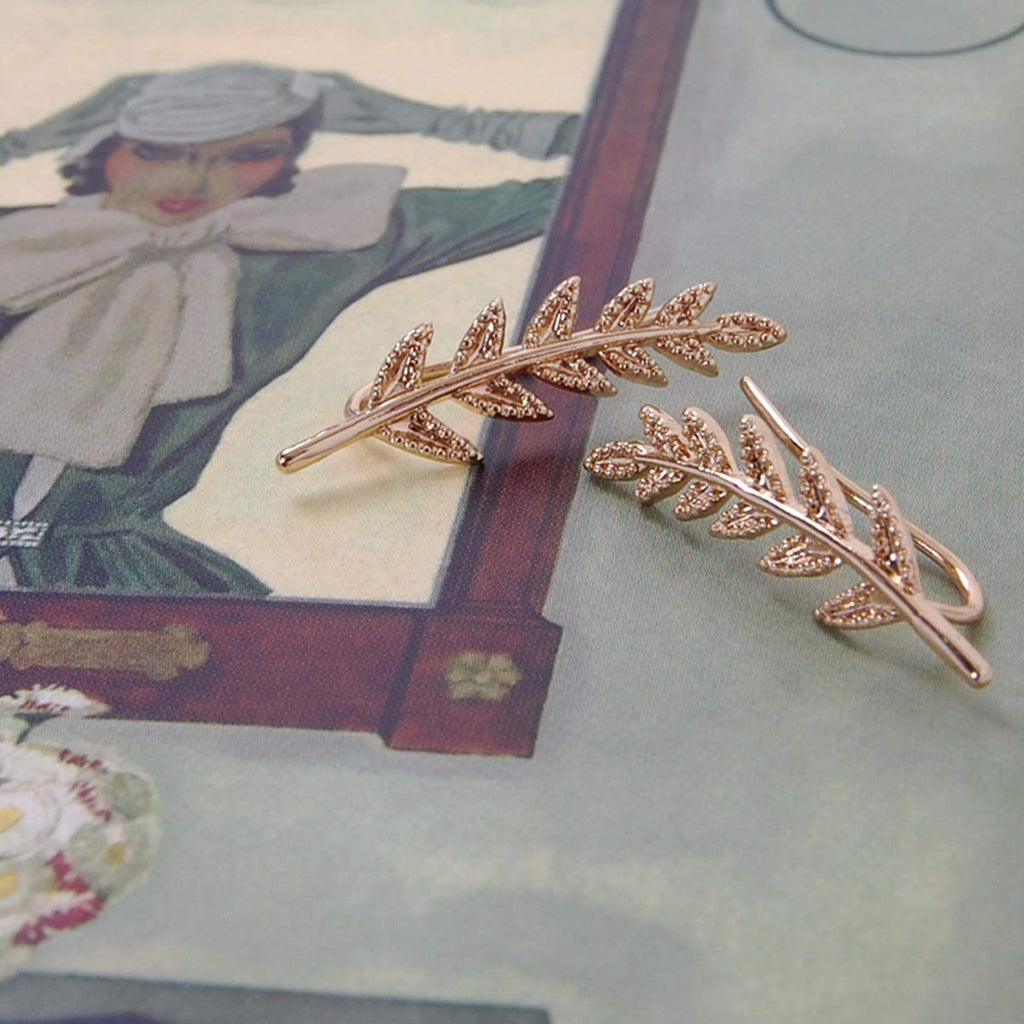 14K Gold Plated or Silver Tone Ear Crawler Earrings for Women - Delicate Leaf Ear Climbers, Hypoallergenic Ear Cuff Studs - QIAO Crystal我的商店QIAO Crystal