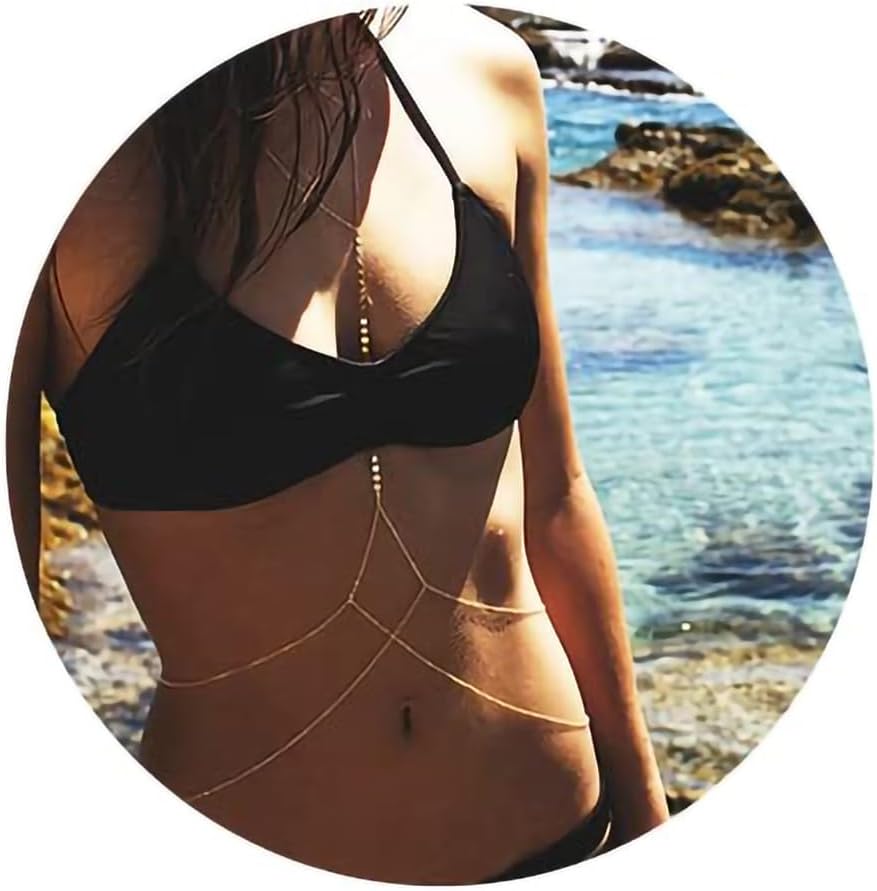 14K Gold Plated Sexy Body Chains Layered Rhinestone Crossover Bikini Bra Summer Beach Crystal Belly Waist Chain - QIAO CrystalQIAO CrystalQIAO Crystal