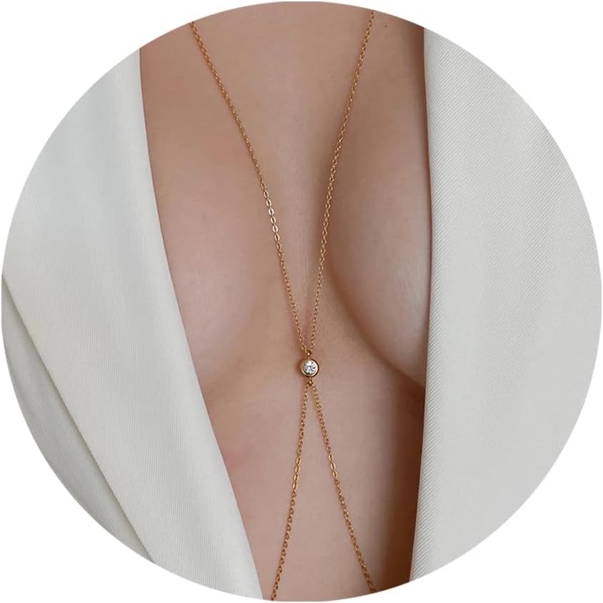 14K Gold Plated Sexy Body Chains Layered Rhinestone Crossover Bikini Bra Summer Beach Crystal Belly Waist Chain - QIAO CrystalQIAO CrystalQIAO Crystal