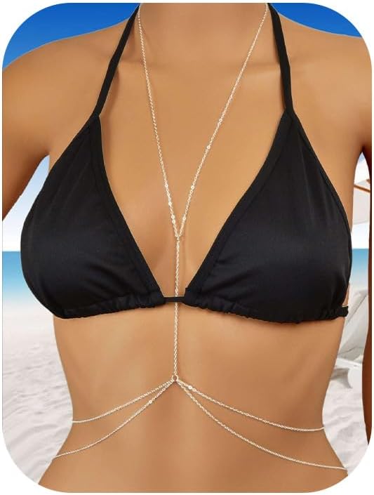 14K Gold Plated Sexy Body Chains Layered Rhinestone Crossover Bikini Bra Summer Beach Crystal Belly Waist Chain - QIAO CrystalQIAO CrystalQIAO Crystal