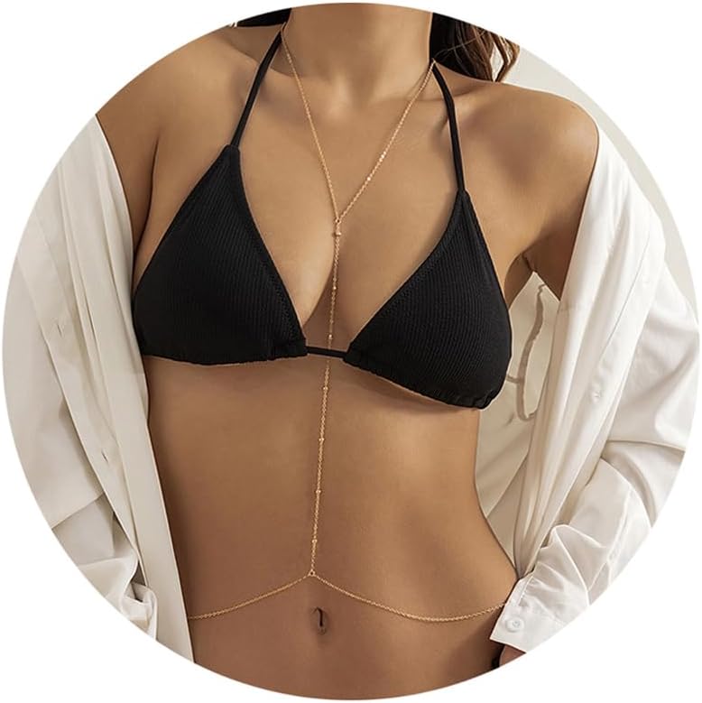 14K Gold Plated Sexy Body Chains Layered Rhinestone Crossover Bikini Bra Summer Beach Crystal Belly Waist Chain - QIAO CrystalQIAO CrystalQIAO Crystal